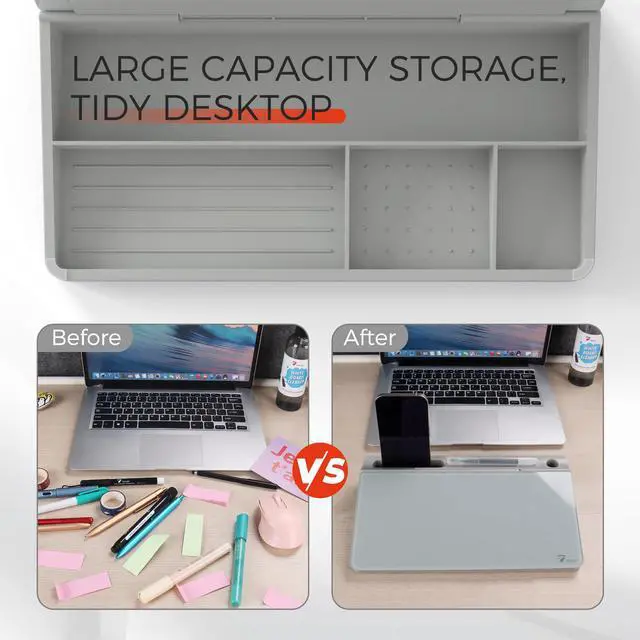 Alt view image 5 of 6 - Small Compact Glass Desktop Whiteboard with Storage 12 x 7 in Dry Erase Board for Desk, Home Office, School | Includes 5 Markers, Eraser & Holder | Space-Saving Organizer, Stone Gray