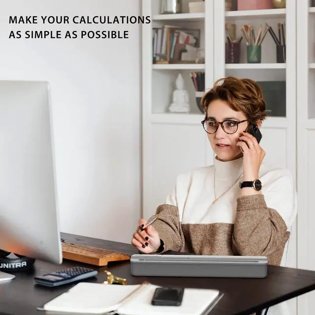 Alt view image 2 of 7 - Desktop Glass Whiteboard with Basic Calculator, 12 Digit LCD Display, Desk Organizers with Accessories for Office, Home, School Supplies, Storage with Dry Erase Board Surface, Gray, 18'' x 6''