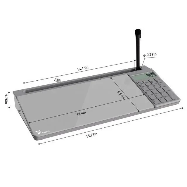 Alt view image 7 of 7 - Desktop Glass Whiteboard with Basic Calculator, 12 Digit LCD Display, Desk Organizers with Accessories for Office, Home, School Supplies, Storage with Dry Erase Board Surface, Gray, 18'' x 6''