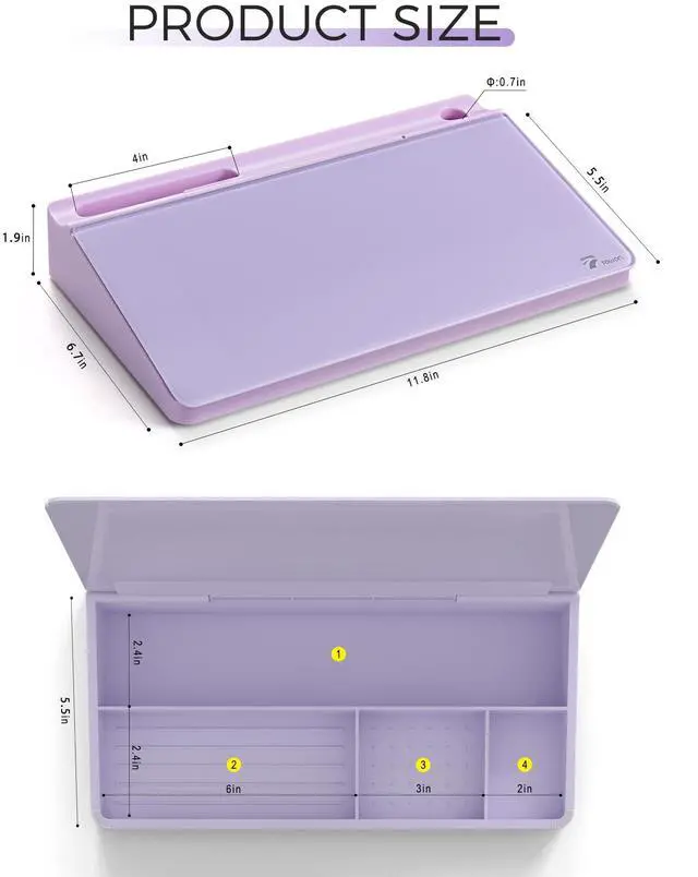 Alt view image 5 of 5 - Small Compact Glass Desktop Whiteboard with Storage 12 x 7 in Dry Erase Board for Desk, Home Office, School | Includes 5 Markers, Eraser & Holder | Space-Saving Organizer, Aesthetic Lavender