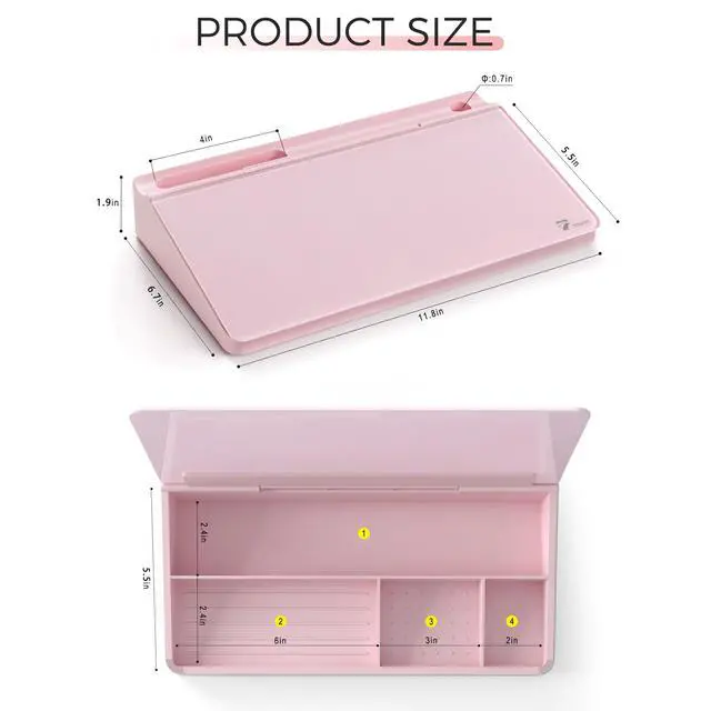 Alt view image 6 of 6 - Small Compact Glass Desktop Whiteboard with Storage 12 x 7 in Dry Erase Board for Desk, Home Office, School | Includes 5 Markers, Eraser & Holder | Space-Saving Organizer, Aesthetic Pink
