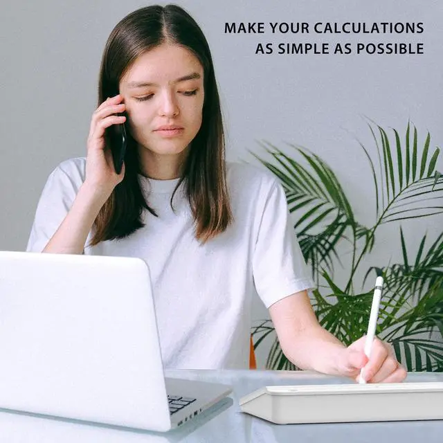 Alt view image 2 of 7 - Desktop Glass Whiteboard with Basic Calculator, 12 Digit LCD Display, Desk Organizers with Accessories for Office, Home, School Supplies, Storage with Dry Erase Board Surface, White, 18'' x 6''