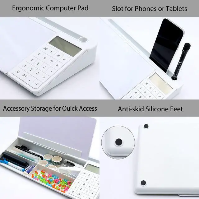 Alt view image 3 of 7 - Desktop Glass Whiteboard with Basic Calculator, 12 Digit LCD Display, Desk Organizers with Accessories for Office, Home, School Supplies, Storage with Dry Erase Board Surface, White, 18'' x 6''