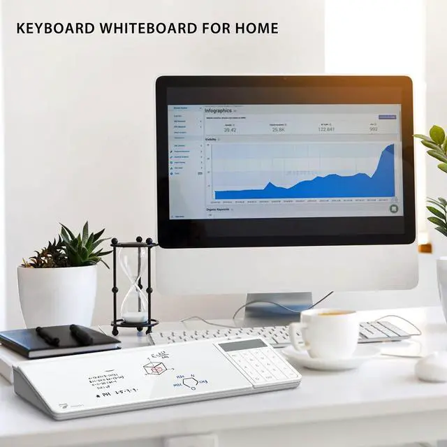 Alt view image 6 of 7 - Desktop Glass Whiteboard with Basic Calculator, 12 Digit LCD Display, Desk Organizers with Accessories for Office, Home, School Supplies, Storage with Dry Erase Board Surface, White, 18'' x 6''