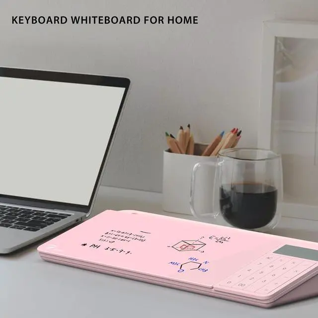 Alt view image 6 of 7 - Desk Dry Erase Board with Detachable Calculator, Small Glass Desktop Whiteboard, Desktop whiteboard - Glass Dry Erase White Board- Desk Computer Buddy for Home Office Supply, Pink, 17 x 6 in