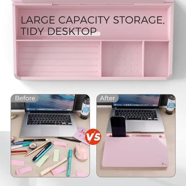Alt view image 5 of 6 - Small Compact Glass Desktop Whiteboard with Storage 12 x 7 in Dry Erase Board for Desk, Home Office, School | Includes 5 Markers, Eraser & Holder | Space-Saving Organizer, Aesthetic Pink