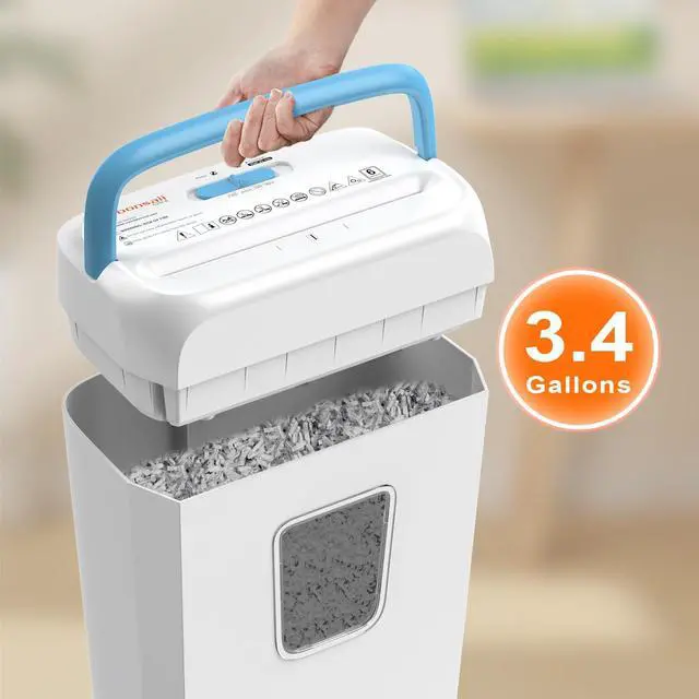 Alt view image 5 of 7 - Paper Shredder for Home Use, 3.4 Gal Wastebasket, 6 Sheet Crosscut Paper Credit Cards, Staples, and Clips Shredder for Home Office Use, Portable Handle Design