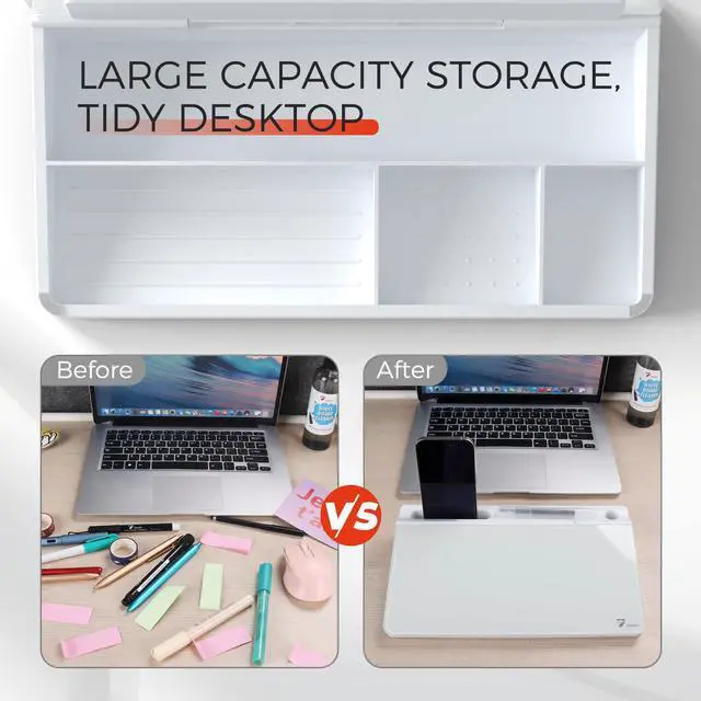 Alt view image 5 of 6 - Small Compact Glass Desktop Whiteboard with Storage 12 x 7 in Dry Erase Board for Desk, Home Office, School | Includes 5 Markers, Eraser & Holder | Space-Saving Organizer, Aesthetic White