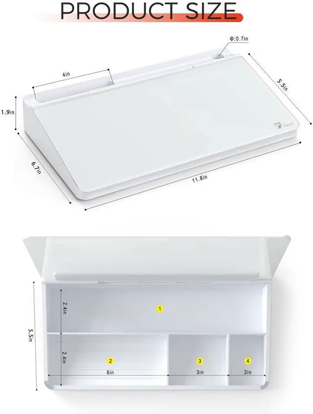 Alt view image 6 of 6 - Small Compact Glass Desktop Whiteboard with Storage 12 x 7 in Dry Erase Board for Desk, Home Office, School | Includes 5 Markers, Eraser & Holder | Space-Saving Organizer, Aesthetic White