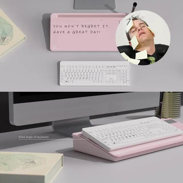 Alt view image 4 of 7 - Desk Dry Erase Board with Detachable Calculator, Small Glass Desktop Whiteboard, Desktop whiteboard - Glass Dry Erase White Board- Desk Computer Buddy for Home Office Supply, Pink, 17 x 6 in