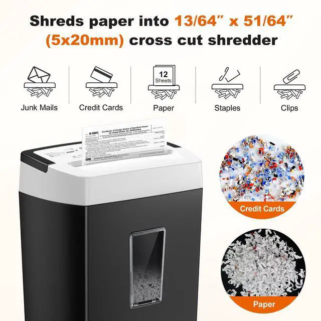 Alt view image 3 of 7 - 12-Sheet Cross Cut Paper Shredder, 5.5 Gal Home Office Heavy Duty Shredder for Paper, Credit Card, Mail, Staples, with Transparent Window, High Security Level P-4