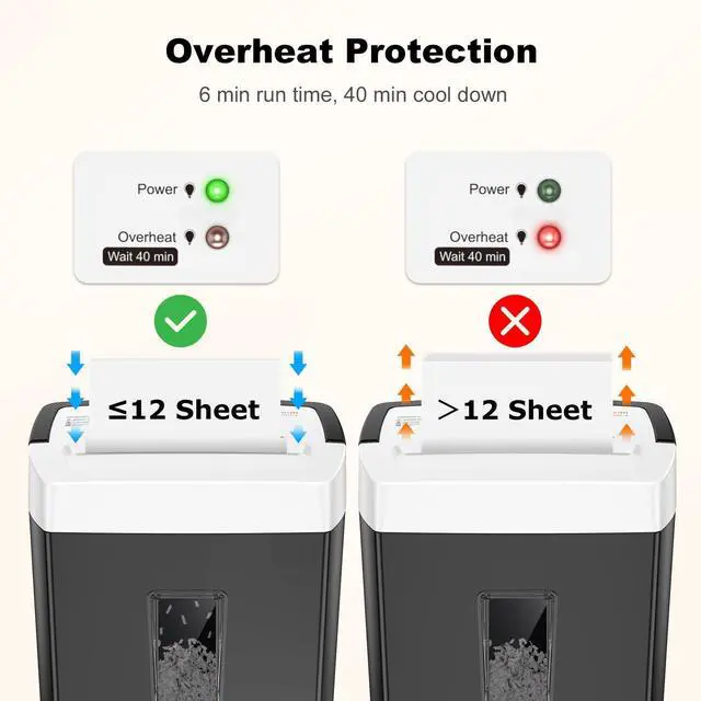Alt view image 5 of 7 - 12-Sheet Cross Cut Paper Shredder, 5.5 Gal Home Office Heavy Duty Shredder for Paper, Credit Card, Mail, Staples, with Transparent Window, High Security Level P-4