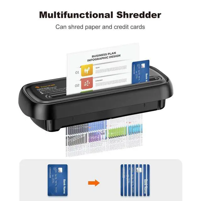 Alt view image 3 of 7 - Paper Shredder for Home Use, 6 Sheet Strip Cut Small Paper Shredder Without Basket for Home Office, Portable Shredder Extendable Arm Design with Overheat Protection (S123-B)