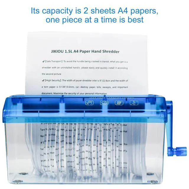 Alt view image 4 of 6 - Standard A4 Paper Hand Shredder Portable Paper Shredder Manual Shredder Documents Paper Cutting Tool Home Office Desktop Stationery Blue