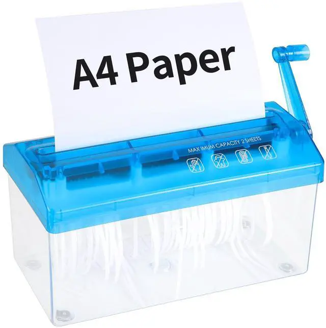 Main image of A4 Paper Manual Shredder - Blue Portable Mini Paper Grinder Capacity 3L for A4 Files Documents Straight Cutting Tool Home Office Desktop Supplies WD23BL