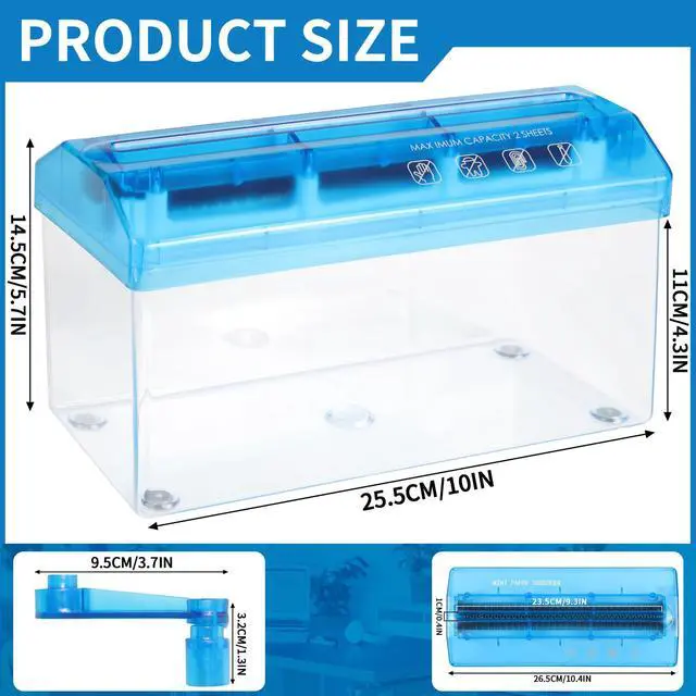 Alt view image 2 of 6 - A4 Paper Manual Shredder - Blue Portable Mini Paper Grinder Capacity 3L for A4 Files Documents Straight Cutting Tool Home Office Desktop Supplies WD23BL
