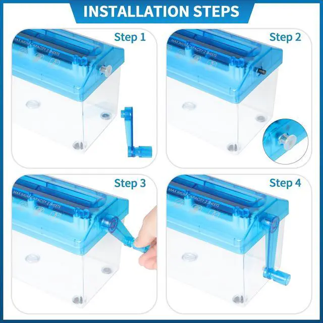 Alt view image 4 of 6 - A4 Paper Manual Shredder - Blue Portable Mini Paper Grinder Capacity 3L for A4 Files Documents Straight Cutting Tool Home Office Desktop Supplies WD23BL