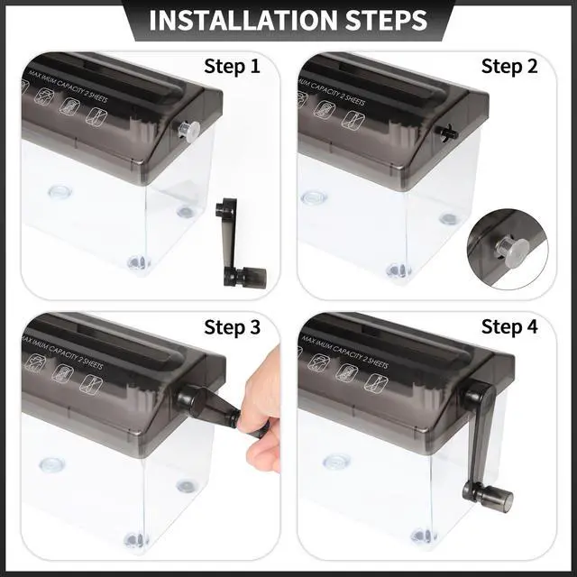 Alt view image 4 of 6 - A4 Paper Manual Shredder - Black Portable Mini Paper Grinder Capacity 3L for A4 Files Documents Straight Cutting Tool Home Office Desktop Supplies WD23BK