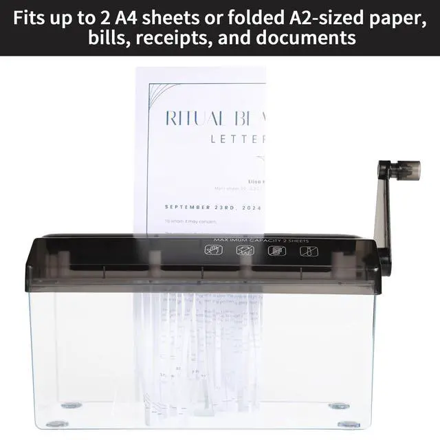 Alt view image 3 of 6 - A4 Paper Manual Shredder - Black Portable Mini Paper Grinder Capacity 3L for A4 Files Documents Straight Cutting Tool Home Office Desktop Supplies WD23BK