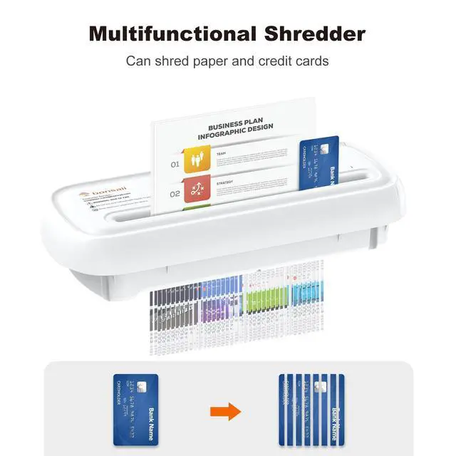 Alt view image 4 of 7 - Paper Shredder for Home Use, 6 Sheet Strip Cut Small Paper Shredder Without Basket for Home Office, Portable Shredder Extendable Arm Design with Overheat Protection, White (S123-BW)