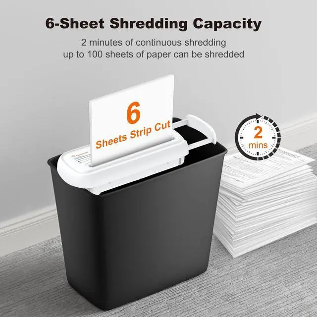 Alt view image 2 of 7 - Paper Shredder for Home Use, 6 Sheet Strip Cut Small Paper Shredder Without Basket for Home Office, Portable Shredder Extendable Arm Design with Overheat Protection, White (S123-BW)