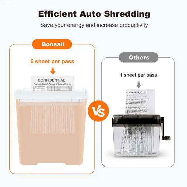 Alt view image 5 of 7 - Paper Shredder for Home Use, 6 Sheet Strip Cut Small Paper Shredder Without Basket for Home Office, Portable Shredder Extendable Arm Design with Overheat Protection, White (S123-BW)