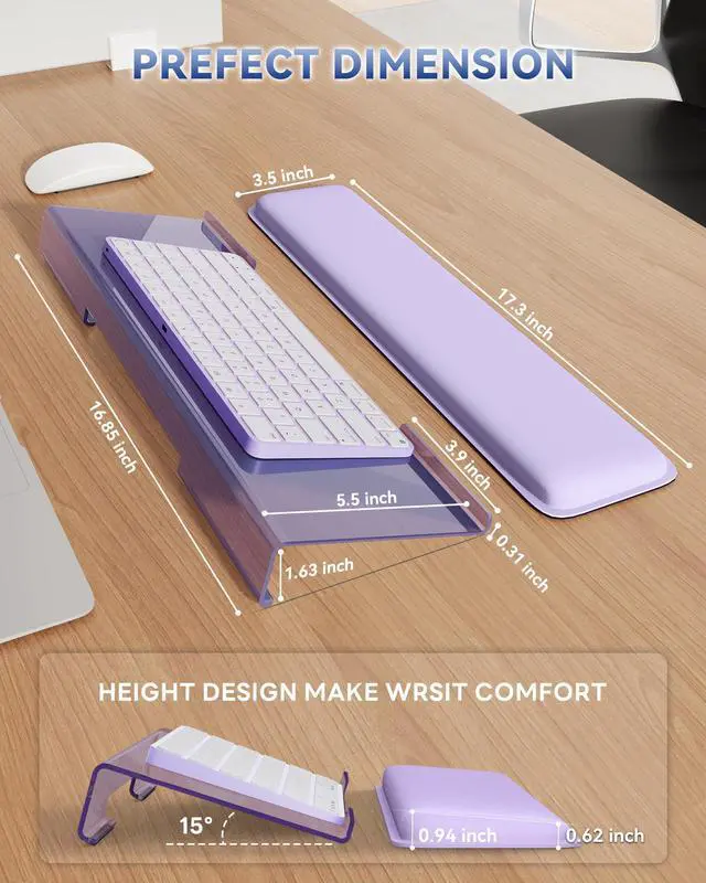Alt view image 3 of 7 - Computer Keyboard Stand for Desktop, Keyboard Wrist Rest Holder Stand for Easy Typing with Wrist Pad for Office Desk, Home, School(Purple)
