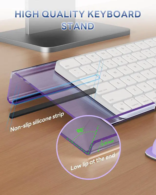 Alt view image 5 of 7 - Computer Keyboard Stand for Desktop, Keyboard Wrist Rest Holder Stand for Easy Typing with Wrist Pad for Office Desk, Home, School(Purple)
