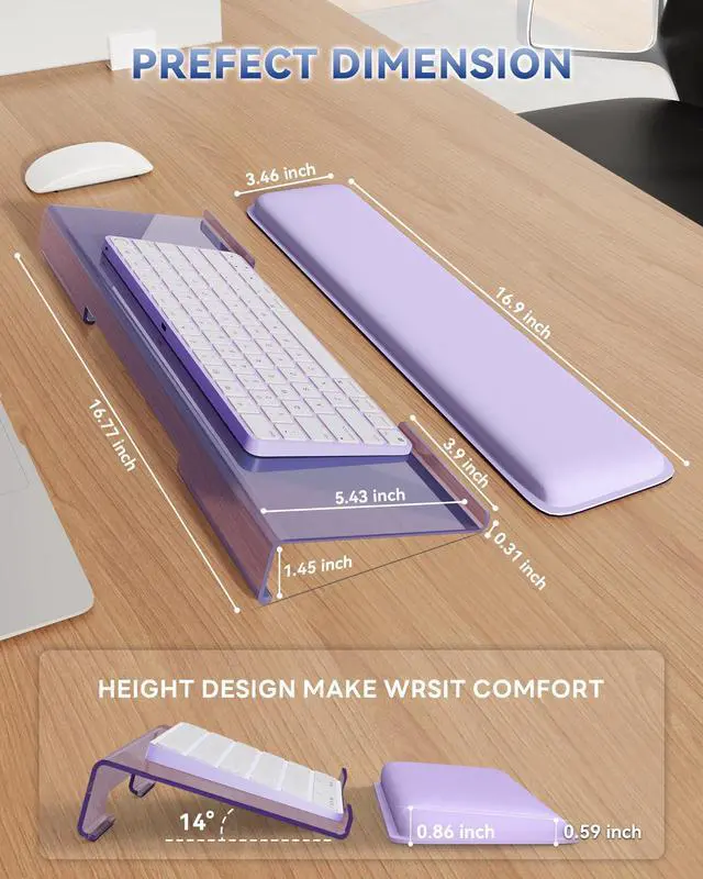 Alt view image 6 of 7 - Computer Keyboard Stand for Desktop, Keyboard Wrist Rest Holder Stand for Easy Typing with Wrist Pad for Office Desk, Home, School(Purple)