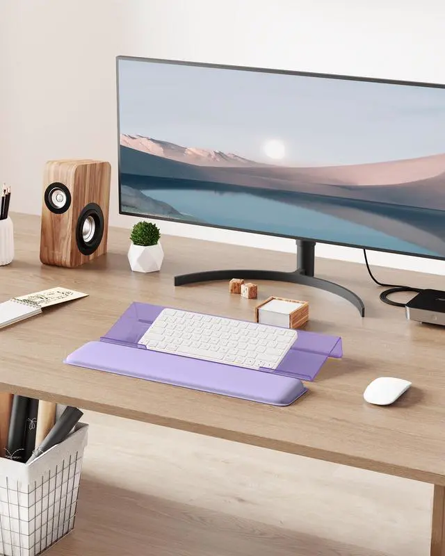 Alt view image 7 of 7 - Computer Keyboard Stand for Desktop, Keyboard Wrist Rest Holder Stand for Easy Typing with Wrist Pad for Office Desk, Home, School(Purple)
