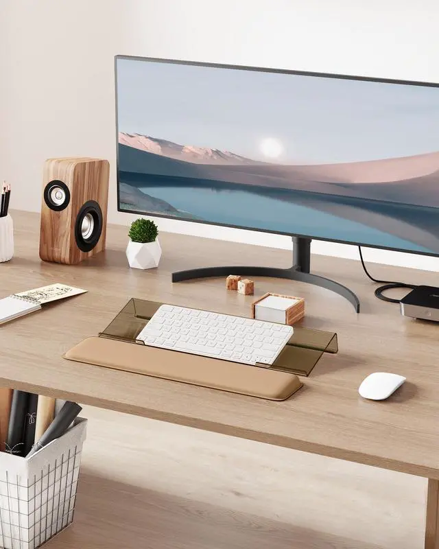 Alt view image 7 of 7 - Computer Keyboard Stand for Desktop, Keyboard Riser Wrist Rest Holder for Easy Typing, Office Desk, Home, School Accessories(Coffee)
