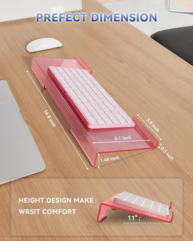 Alt view image 3 of 6 - Ergonomic Computer Keyboard Stand for Desktop (Clear Pink), Keyboard Tilted Elevated Rack Key Board Holder Riser Stand for Office Home Desk Work