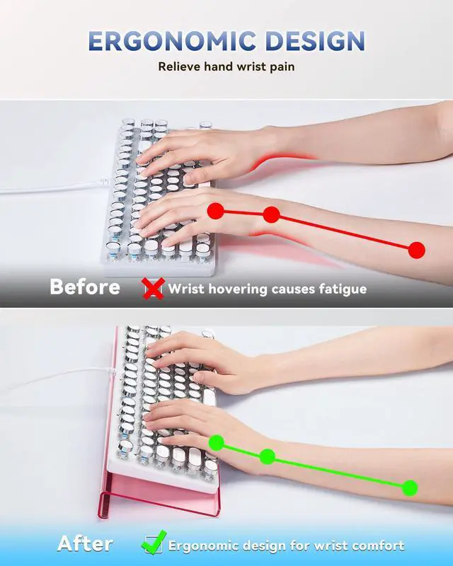 Alt view image 4 of 6 - Ergonomic Computer Keyboard Stand for Desktop (Clear Pink), Keyboard Tilted Elevated Rack Key Board Holder Riser Stand for Office Home Desk Work