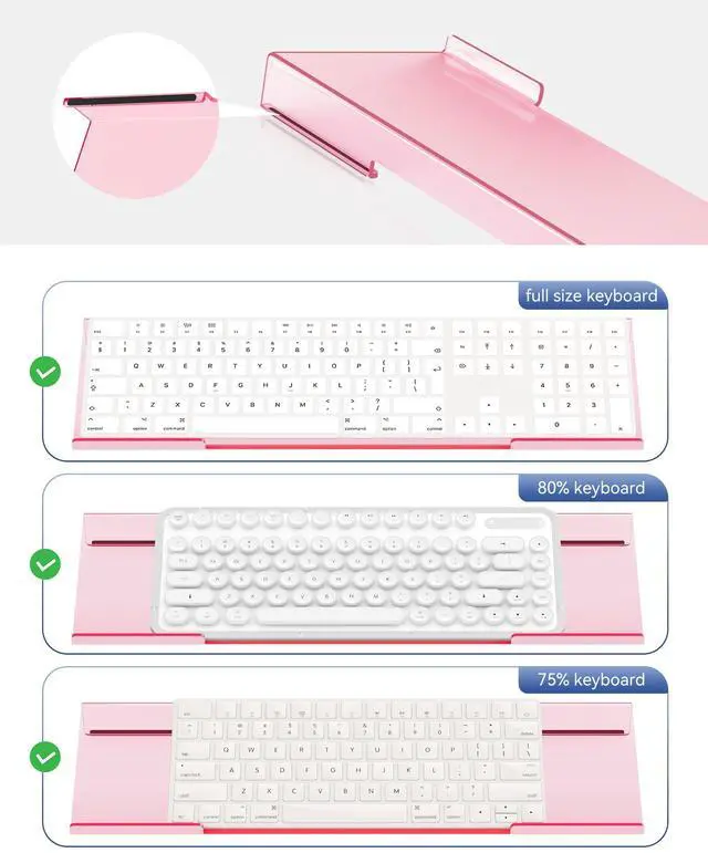 Alt view image 5 of 6 - Ergonomic Computer Keyboard Stand for Desktop (Clear Pink), Keyboard Tilted Elevated Rack Key Board Holder Riser Stand for Office Home Desk Work