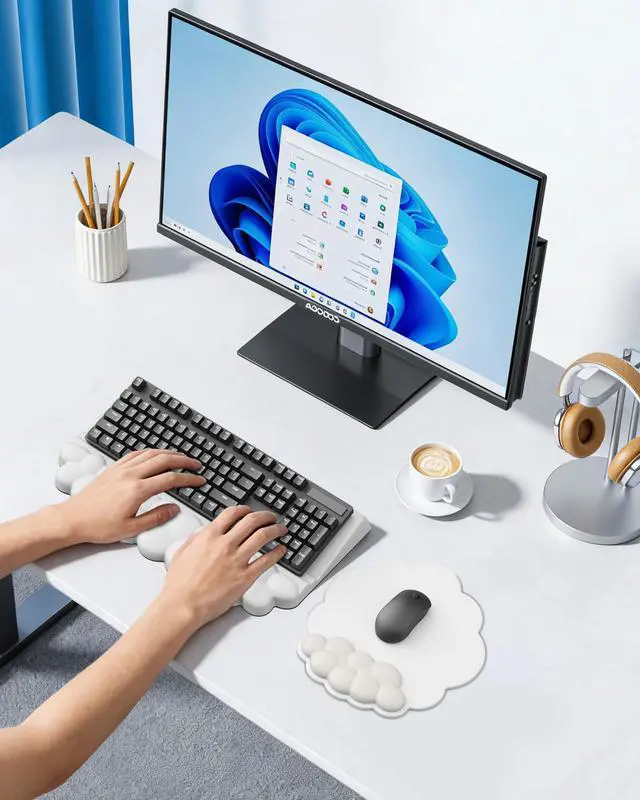 Alt view image 7 of 7 - Cloud Wrist Rest for Keyboard and Mouse for Desktop, PU Leather Cloud Computer Keyboard Stand with Mouse Pad, Key Board Wrist Support Riser, Angle Adjustable Arm Rest(White)
