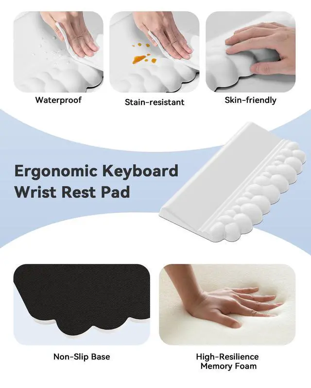 Alt view image 3 of 7 - Cloud Wrist Rest for Keyboard and Mouse for Desktop, PU Leather Cloud Computer Keyboard Stand with Mouse Pad, Key Board Wrist Support Riser, Angle Adjustable Arm Rest(White)