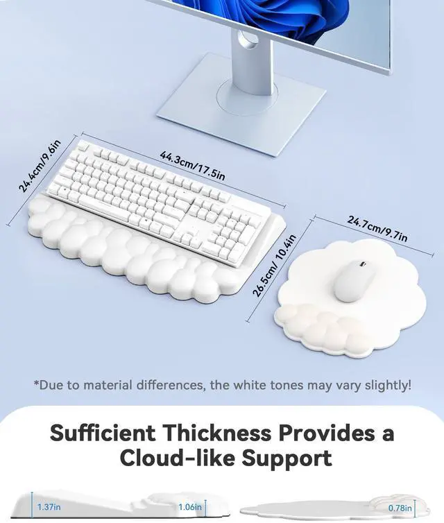 Alt view image 2 of 7 - Cloud Wrist Rest for Keyboard and Mouse for Desktop, PU Leather Cloud Computer Keyboard Stand with Mouse Pad, Key Board Wrist Support Riser, Angle Adjustable Arm Rest(White)