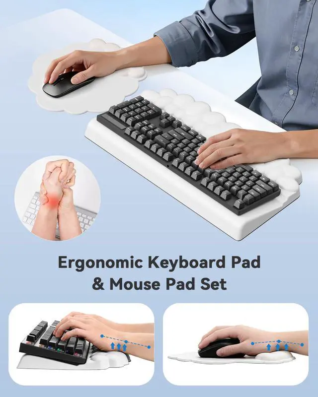 Alt view image 5 of 7 - Cloud Wrist Rest for Keyboard and Mouse for Desktop, PU Leather Cloud Computer Keyboard Stand with Mouse Pad, Key Board Wrist Support Riser, Angle Adjustable Arm Rest(White)