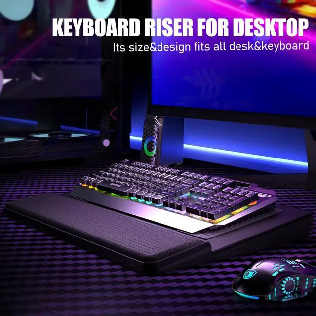 Alt view image 4 of 6 - Computer Keyboard Stand with Wrist Rest & Storage Tray - Acrylic Keyboard Riser for Office Desk Accessories Decor, Ergonomic Keyboard Holder for Home Comfortable Typing - Fits All Keyboard Sizes