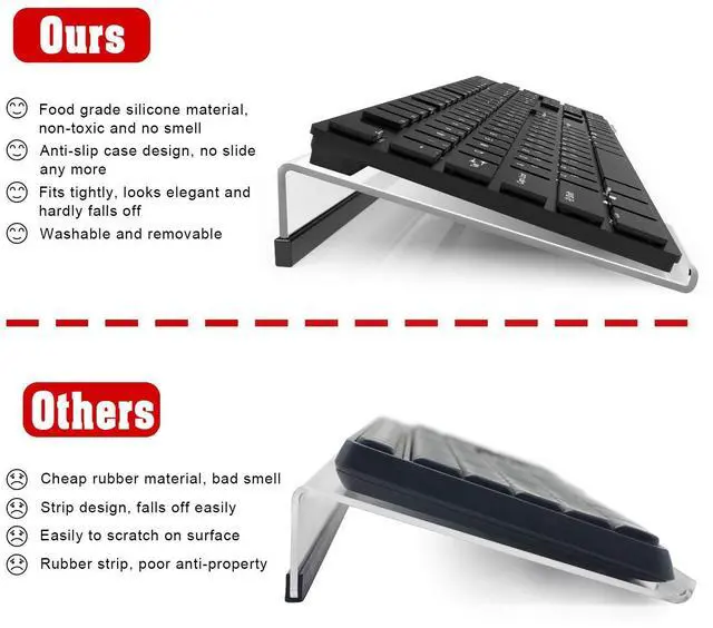 Alt view image 6 of 7 - Acrylic Tilted Computer Keyboard Stand for Ergonomic Typing, Keyboard Tray Holder with Silicone Non-Slip Case, Clear