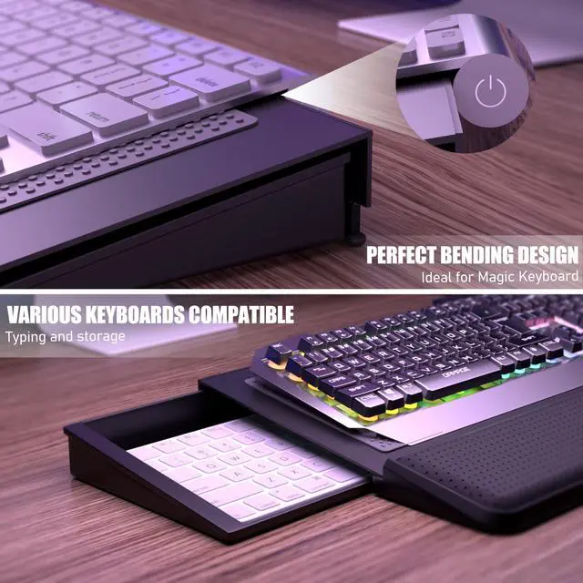Alt view image 6 of 6 - Computer Keyboard Stand with Wrist Rest & Storage Tray - Acrylic Keyboard Riser for Office Desk Accessories Decor, Ergonomic Keyboard Holder for Home Comfortable Typing - Fits All Keyboard Sizes