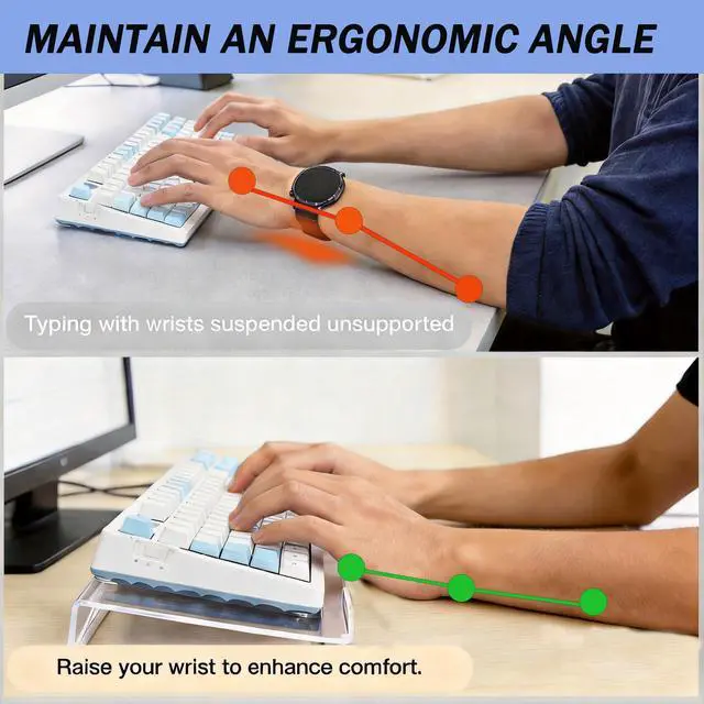 Alt view image 3 of 7 - Acrylic Tilted Computer Keyboard Stand Holder, 16.9" x 5.7" Keyboard Riser with Silicone Anti-Slip Strip, Keyboard Tray for Easy Ergonomic Typing for Office Desk, Home, School (Clear)