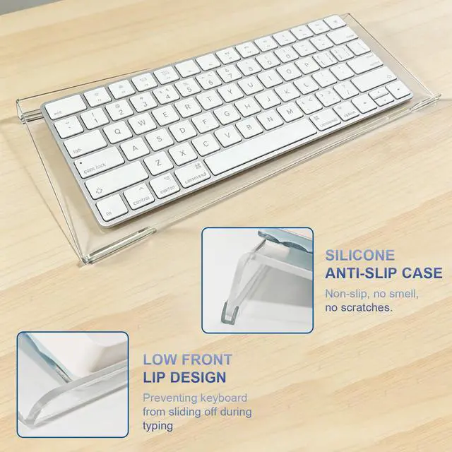 Alt view image 5 of 7 - Acrylic Tilted Computer Keyboard Stand Holder, 16.9" x 5.7" Keyboard Riser with Silicone Anti-Slip Strip, Keyboard Tray for Easy Ergonomic Typing for Office Desk, Home, School (Clear)