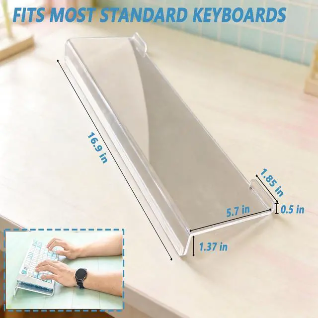 Alt view image 2 of 7 - Acrylic Tilted Computer Keyboard Stand Holder, 16.9" x 5.7" Keyboard Riser with Silicone Anti-Slip Strip, Keyboard Tray for Easy Ergonomic Typing for Office Desk, Home, School (Clear)