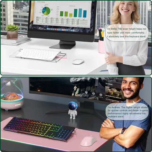 Alt view image 7 of 7 - Computer Keyboard Stand for Desktop - 6-Level Height Adjustable Acrylic Keyboard Riser Non-Slip Ergonomic Key Board Tray Holder for Home School Office Desk Accessories, Clear