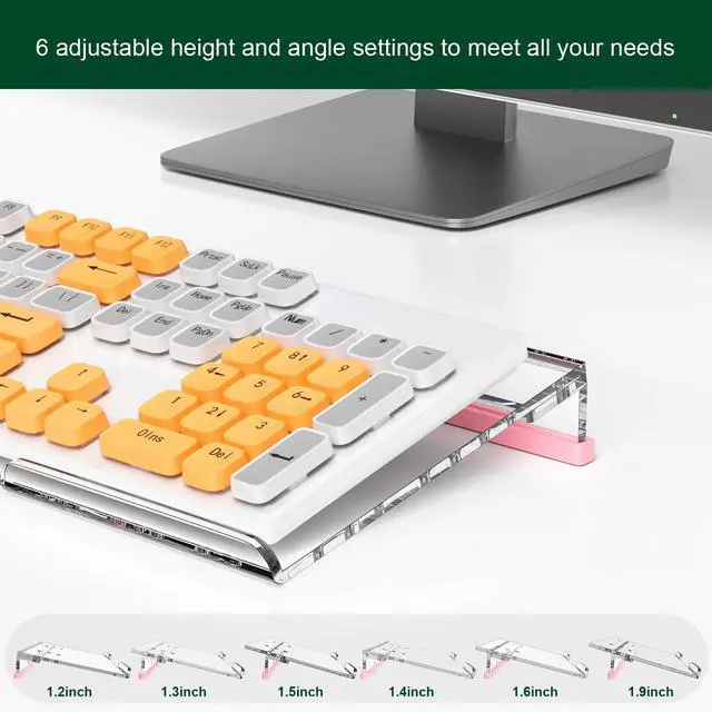 Alt view image 6 of 7 - Computer Keyboard Stand for Desktop - 6-Level Height Adjustable Acrylic Keyboard Riser Non-Slip Ergonomic Key Board Tray Holder for Home School Office Desk Accessories, Clear