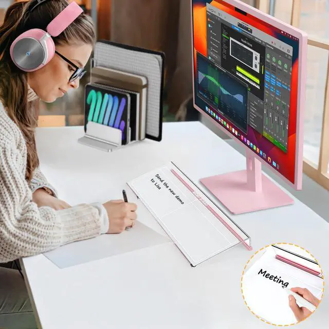 Alt view image 5 of 7 - Ergonomic Computer Keyboard Stand - 17 Inch Clear Acrylic Keyboard Riser for Desk Tilted Keyboard Holder Tray with Memo Board & Pink Non-Slip Strip for Home Office Easy Typing & Working