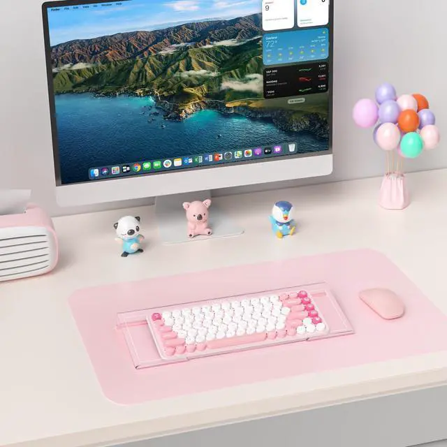 Alt view image 3 of 7 - Ergonomic Computer Keyboard Stand - 17 Inch Clear Acrylic Keyboard Riser for Desk Tilted Keyboard Holder Tray with Memo Board & Pink Non-Slip Strip for Home Office Easy Typing & Working