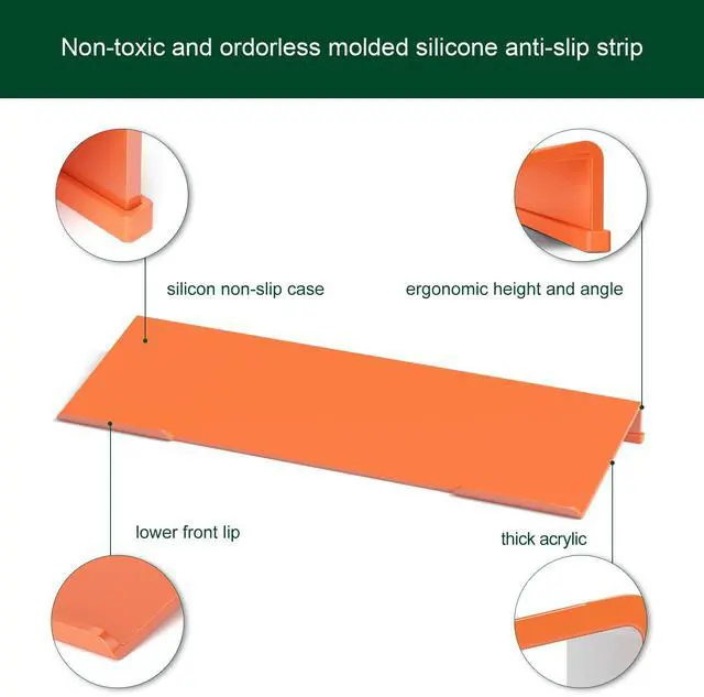 Alt view image 5 of 7 - Computer Keyboard Stand Holder - Ergonomic Acrylic Keyboard Stand for Desktop Comfortable Keyboard Tray Riser with Silicone Anti-Slip Strip for Home School Office Desk Accessory, Orange