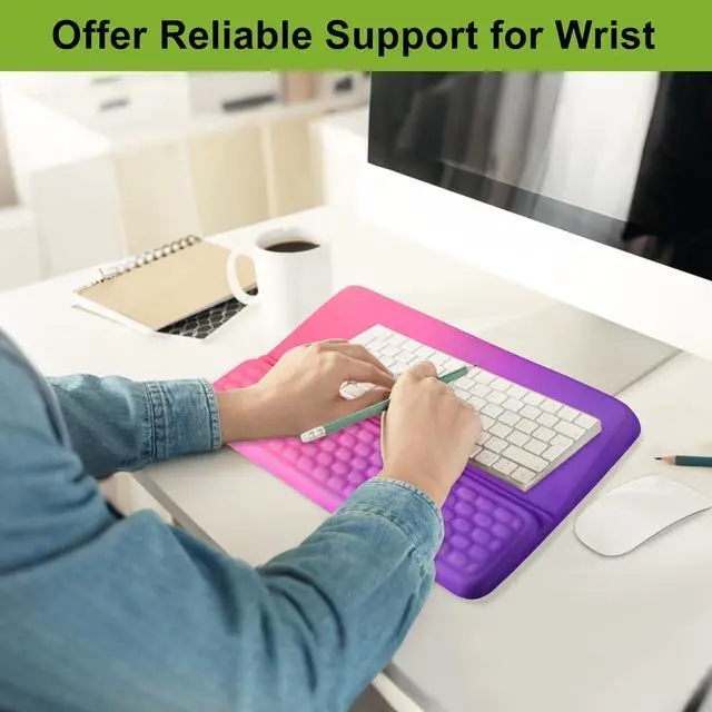 Alt view image 6 of 7 - Wrist Rest with Keyboard Stand, Ergonomic Keyboard Riser Holder with Memory Foam Wrist Support Pad, Desk Cushion Easy Typing for Home Office Laptop Computer Gaming, Red-Purple Gradient
